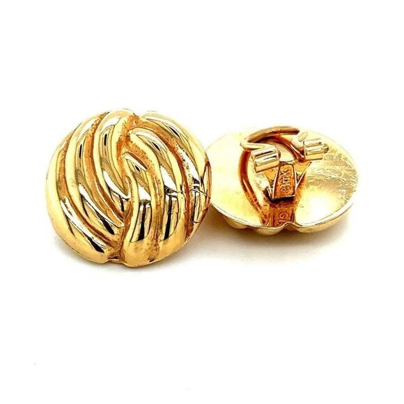 SOLD 14k Gold Scalloped Design Clip Earrings - Picture 3 of 6